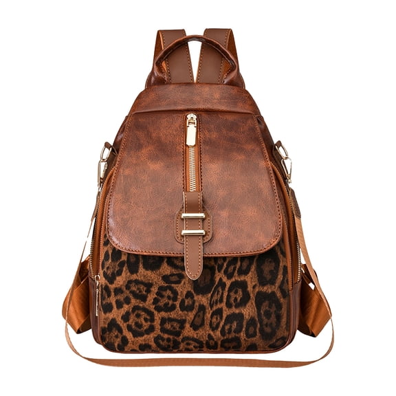 Fashion Leopard Print Backpack Purse for Women Multi Pocket Ladies Shoulder Bags Lightweight Travel Daypack Brown