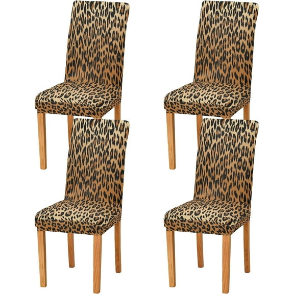 Fashion Leopard Print Chair Covers for Dining Room Stretch Dining Chair Cover Set of 4 Washable Kitchen Chair Slipcovers Removable Seat Protector for Kitchen Hotel Dinning Room