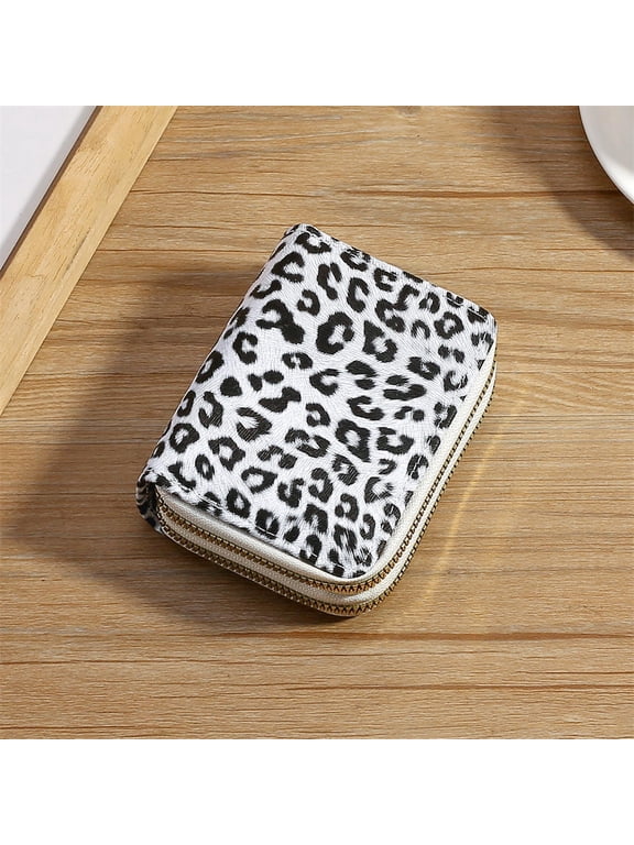 Fashion Leopard Print Women's Wallet Double Zipper Women's Short Wallet PU Leather Card Holder Multi Card Slot Wallet Large Capacity Card Bag Coin Purse