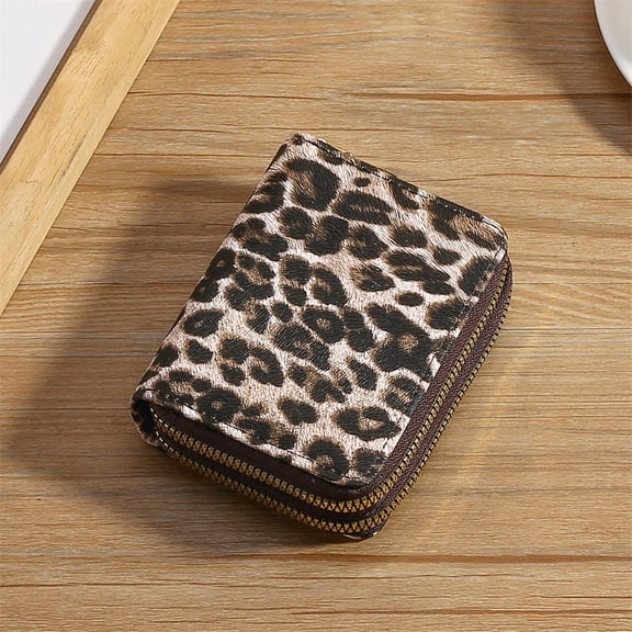 Fashion Leopard Print Women's Wallet Double Zipper Women's Short Wallet PU Leather Card Holder Multi Card Slot Wallet Large Capacity Card Bag Coin Purse