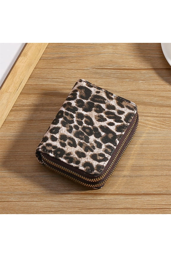 Fashion Leopard Print Women's Wallet Double Zipper Women's Short Wallet PU Leather Card Holder Multi Card Slot Wallet Large Capacity Card Bag Coin Purse