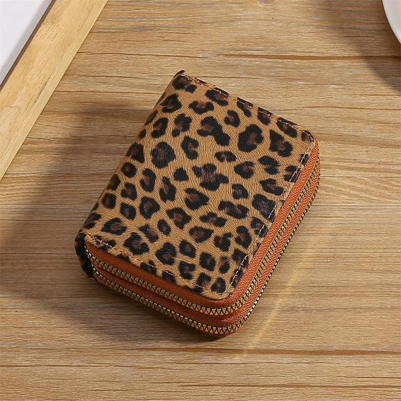 Fashion Leopard Print Women's Wallet Double Zipper Women's Short Wallet PU Leather Card Holder Multi Card Slot Wallet Large Capacity Card Bag Coin Purse