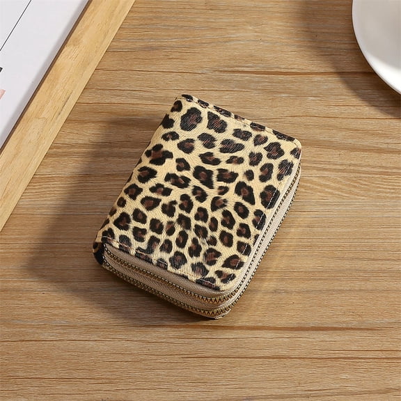 Fashion Leopard Print Women's Wallet Double Zipper Women's Short Wallet PU Leather Card Holder Multi Card Slot Wallet Large Capacity Card Bag Coin Purse