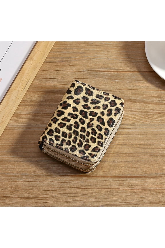 Fashion Leopard Print Women's Wallet Double Zipper Women's Short Wallet PU Leather Card Holder Multi Card Slot Wallet Large Capacity Card Bag Coin Purse