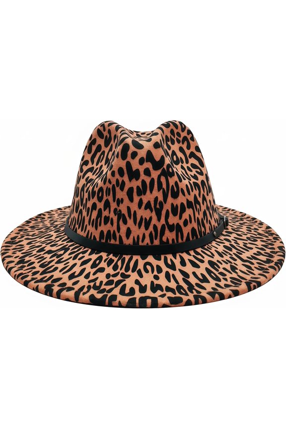 Fashion Leopard Printed Wide Brim Patchwork Woolen Felt Classic Jazz Fedora Hat