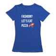 thumbnail image 1 of Fashion? Let's Eat Pizza Graphic Women Royal Blue T-Shirt, Female XX-Large, 1 of 2