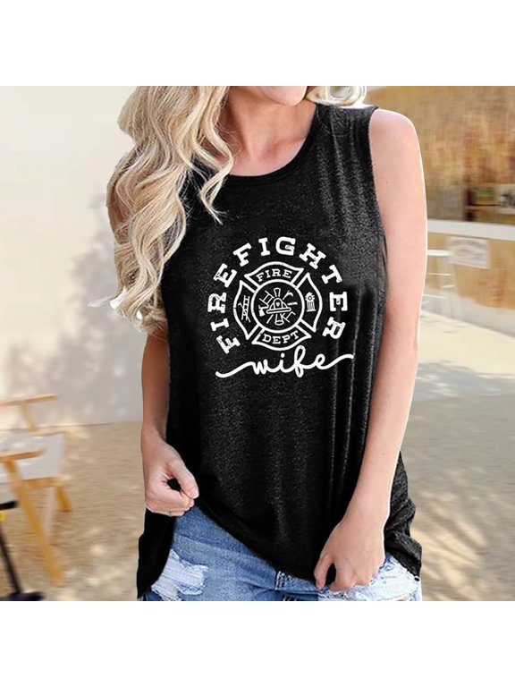 Fashion Letter Print Sleeveless Tank Top Casual for Daily Wear and Layering Comfortable Soft Stretch Fit Summer Basic Alien Top Women 50th Birthday Top for Women Tops for Women Loose Fit Beard Tops