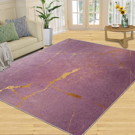 Fashion Light Luxury Marble Texture Rug ，Modern Minimalist Low Pile Purple Rug ，Anti-Slip Rug ，Apply To Restroom Bathroom Laundry Room Kitchen Foyer Entrance Interior Door Mat 5x6ft