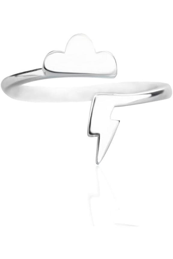 Fashion Lightning Bolt Cloud Open Wrap Ring 925 Sterling Silver Adjustable Flash Thunder Stacking Statement Finger Rings Bands Minimalist Birthday Jewelry Gifts for Women Daugher