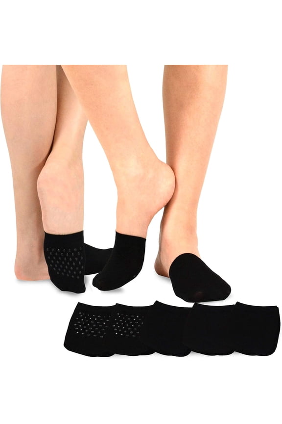 Fashion Liner Half Socks for Women Seamless Nylon Toe Topper Non-Slip 5-Pair (Women-5Pair, Black)