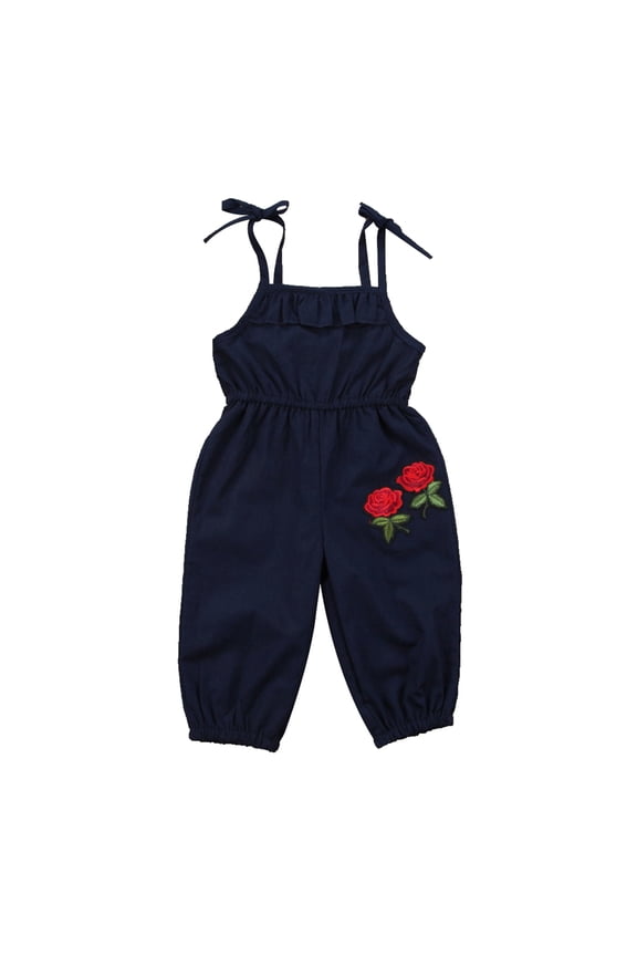 Fashion Little Girls Rose Print Sleeveless Strap Flowers Romper One Piece Jumpsuit Outfits