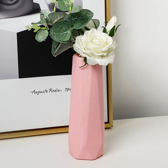 Fashion Living Room Diamond Design Nordic Style Imitation Ceramic Flower Pot Plastic Flower Arrangement Flower Vase PINK