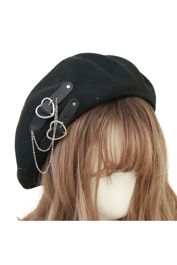 Fashion Lolita Girls Heart Buckle JK Hat Kawaii Sweet Cool Punk Beret Breathable
