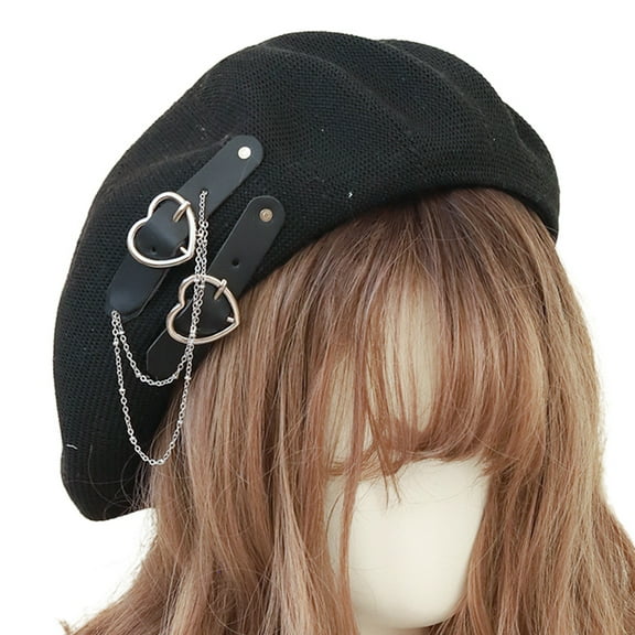 Fashion Lolita Girls Heart Buckle JK Hat Kawaii Sweet Cool Punk Beret Breathable