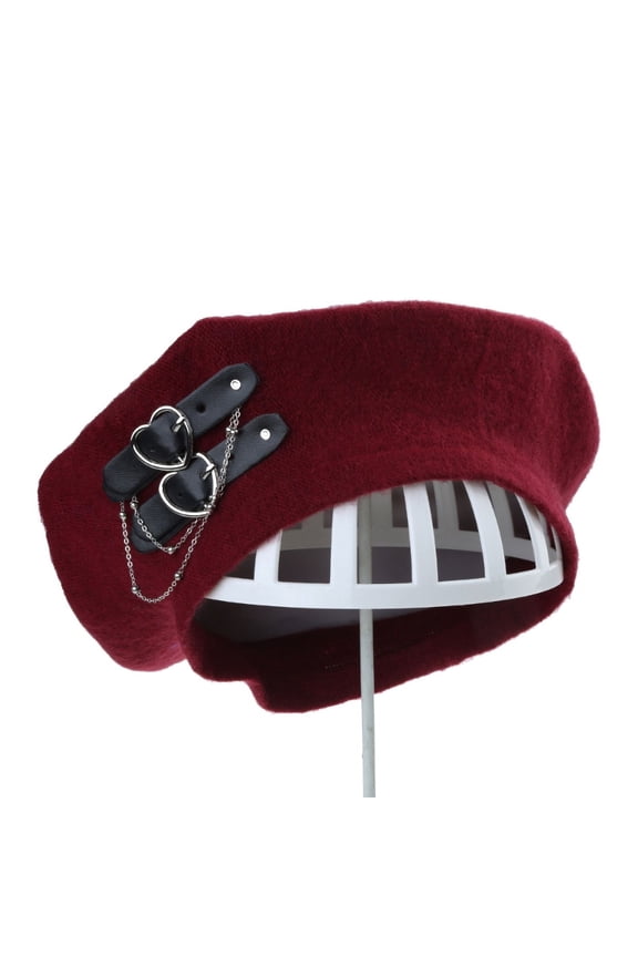 Fashion Lolita Girls Heart Buckle JK Hat Kawaii Sweet Cool Punk Beret Breathable