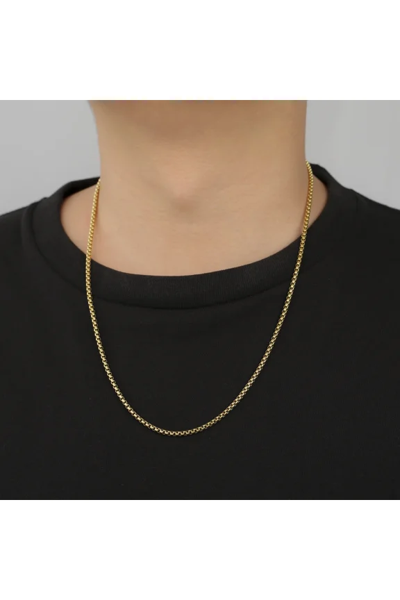 Fashion Long Box Chain Necklace 14K Gold Basic Punk Thick Chains Jewelry Gift for Men Women