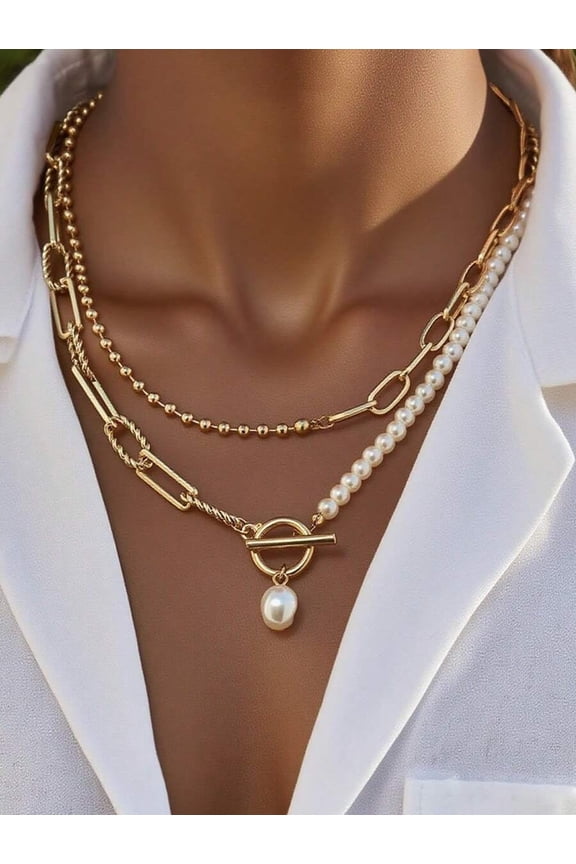 Fashion Long Pearl Chain Necklace, Vintage Style Personalized Pearl Clasp Necklace