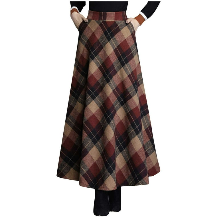 Long flowy plaid skirt on sale