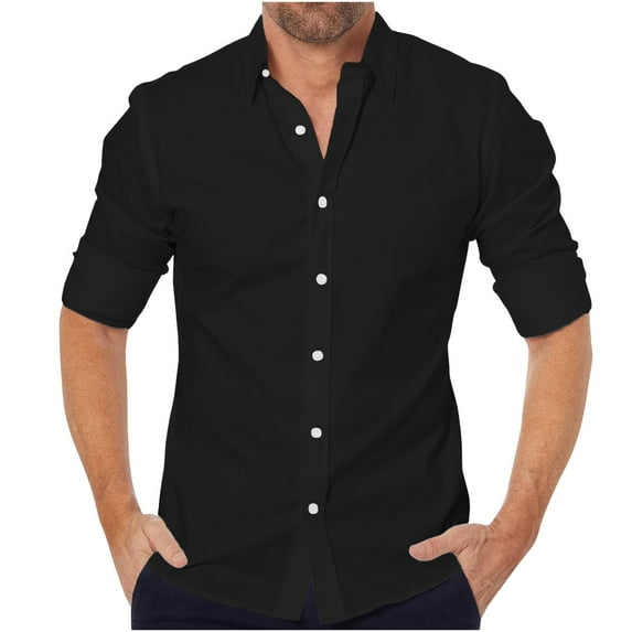 Fashion Long Sleeve Shirts for Mens Oversize Lapel Button Striped Loose Casual d Shirt Black Deal on Clearance!