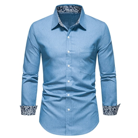 Fashion Long Sleeve Shirts for Mens Oversize d Button Pocket Flip Collar Casual Jeans Shirt Black Deal on Clearance!