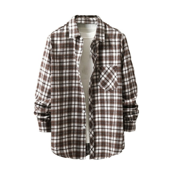 Fashion Long Sleeve Shirts for Mens Plus Size Casual Personality Checkered Printing Button Lapel Cardigan Shirt. Save to 65% Off!