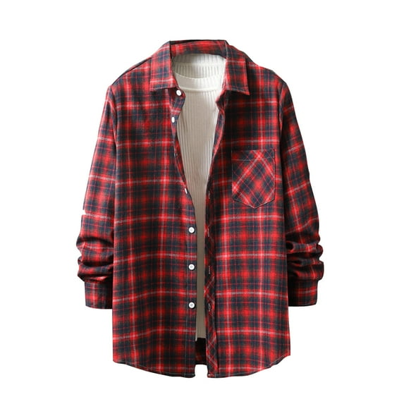 Fashion Long Sleeve Shirts for Mens Plus Size Casual Personality Checkered Printing Button Lapel Cardigan Shirt. Save to 65% Off!