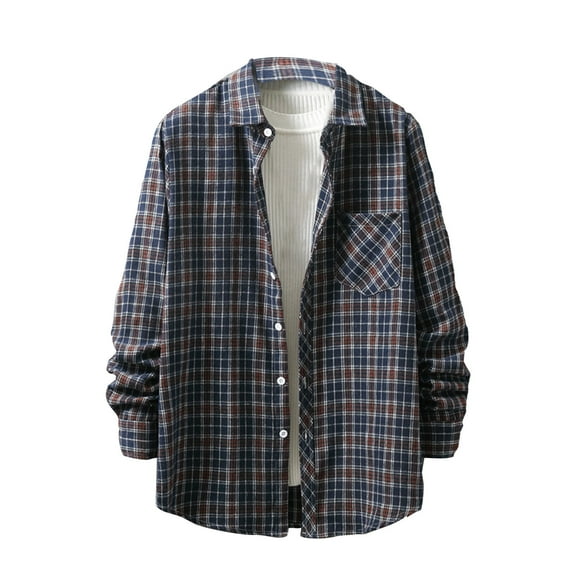 Fashion Long Sleeve Shirts for Mens Plus Size Casual Personality Checkered Printing Button Lapel Cardigan Shirt. Save to 65% Off!