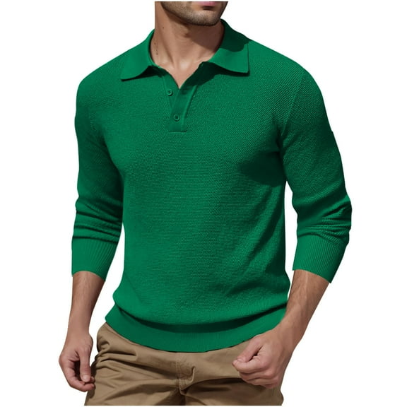Fashion Long Sleeve Shirts for Mens Plus Size Solid Color Knitted Lapel Button d Textured Collar Top Save to 65% Off!
