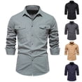 thumbnail image 1 of Fashion Long Sleeve Shirts for Mens Plus Size Solid Color Shirt d Lapel Pocket Casual Bottom Shirt Cardigan Shirt Top Blouse Save to 65% Off!, 1 of 9