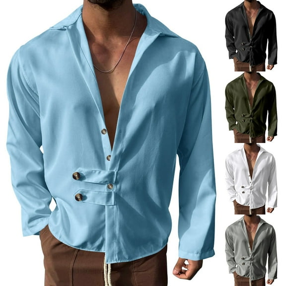 Fashion Long Sleeve Shirts for Mens Plus Size d Top Solid Color Casual Loose Cardigan Lapel Shirt d Lapel Top/shirt Save to 65% Off!