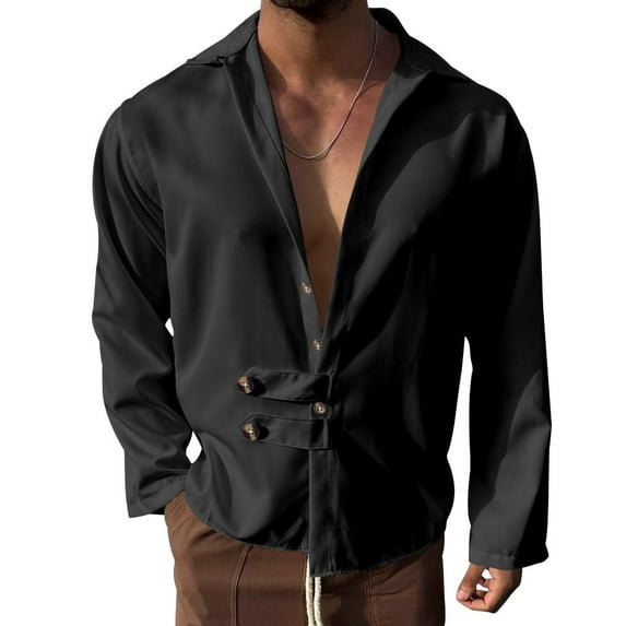 Fashion Long Sleeve Shirts for Mens Plus Size d Top Solid Color Casual Loose Cardigan Lapel Shirt d Lapel Top/shirt Save to 65% Off!