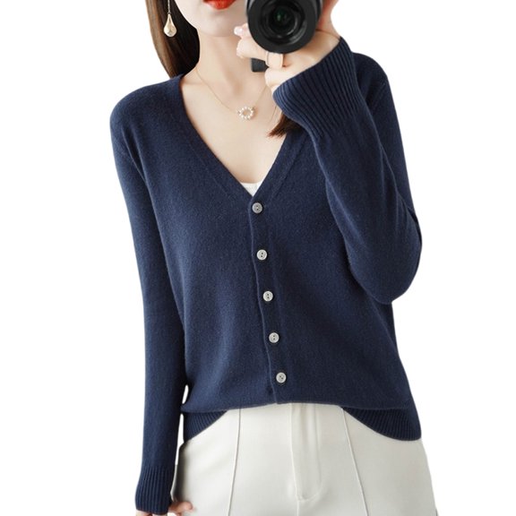 Fashion Long Sleeve V Neck Women's Cardigan Short Sweater Lightweight Solid Color Fitted Knitwear Coat for Daily Outfits