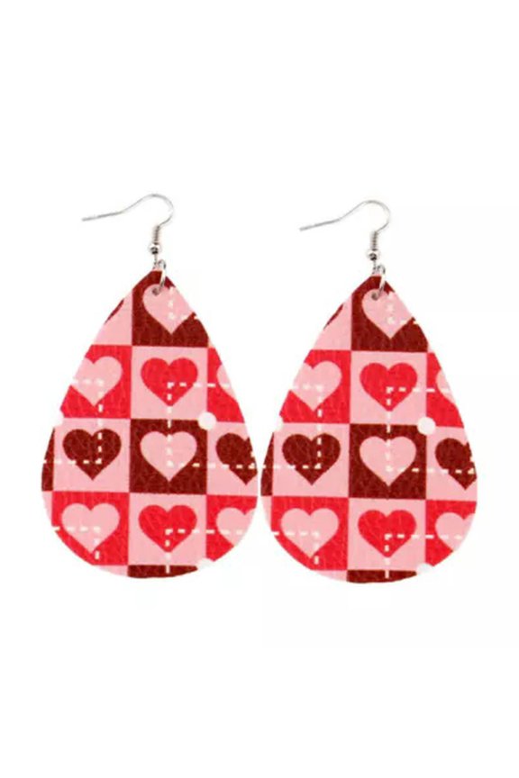 Fashion Love Heart Lips Print Leather Teardrop Valentines Day Earrings for Women