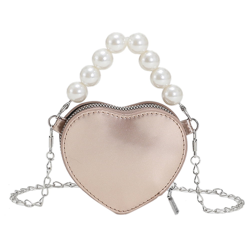Fashion Love Heart Mini Shoulder Bags Women Pearl Tote Chain Purse