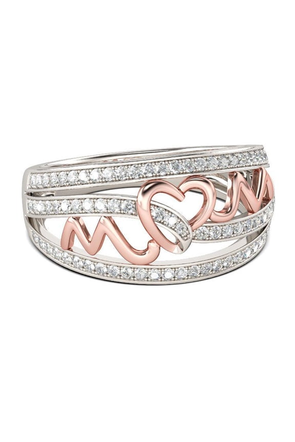 Fashion Love Heart Shaped Ring Creative Ring Mom Finger Ring Mother Ring Gift (Rose Gold, Number 10 Style)