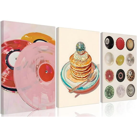 Fashion Lucky 8 Ball Wall Art, Funky Disco Ball Canvas Prints Poster, Vintage Pop Music Record Preppy Painting Picture for Dorm Bedroom Living Room Bar Wall Decor（Only canvas）