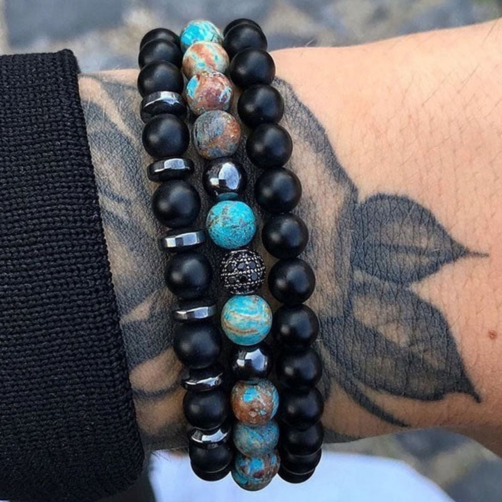 Men's Handmade Beaded Bracelet Geometric European Fashion Charm Stone Bracelet Gift For Him Fashionable Jewelry Beaded