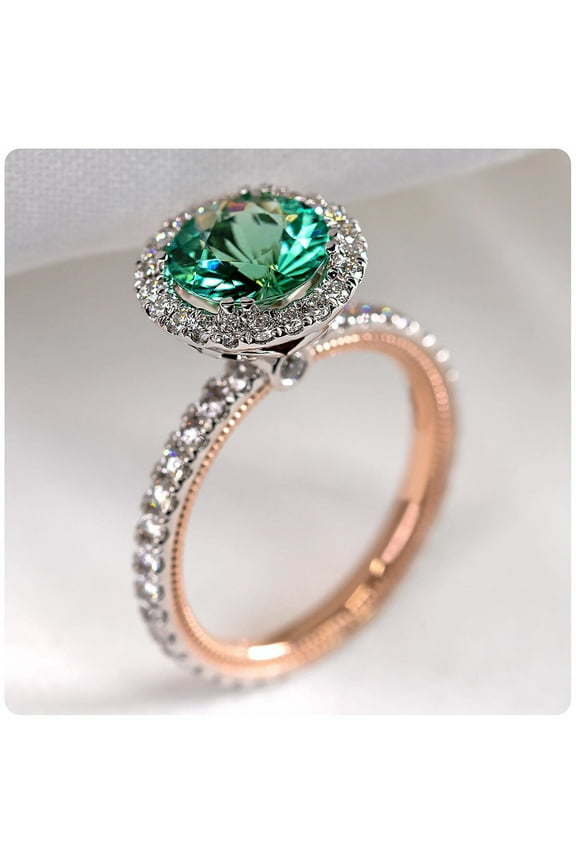 Fashion Luxury Solitaire Green Zircon Women Wedding Anniversary Ring Elegant Lady Evening Party Ring Jewelry