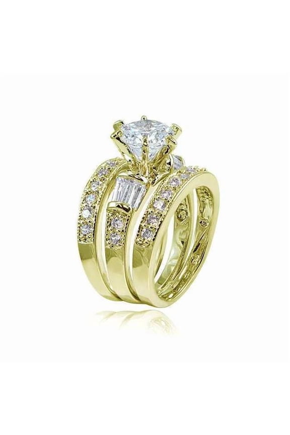 Fashion Luxury Sterling Silver Crystal Zircon Three-Piece Ring Set Female Party Engagement Wedding Jewelry