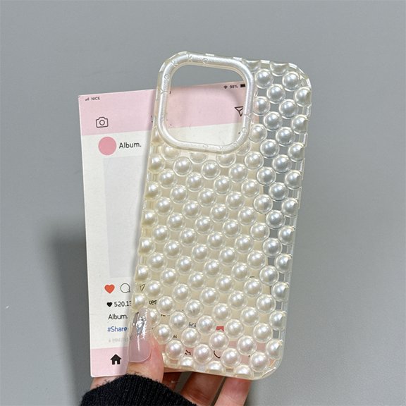 Fashion Macaron Color Hollow-out 3D Pearl Beads Phone Case For iPhone 16 15 13 14 Pro Max Summer Heat Dissipation Back Cover