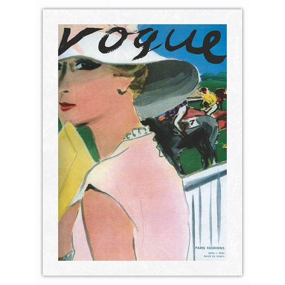 Fashion Magazine - April 1 1933 - Paris Fashions - Vintage Magazine Cover by Carl Erickson - Japanese Unryu Rice Paper Art Print (Unframed) 12 x 16 in