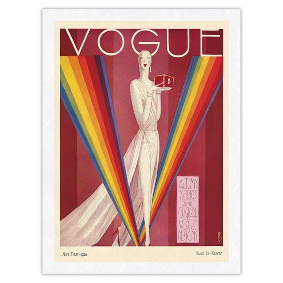 Fashion Magazine Cover - September 1 1926 - Autumn Fabrics - Vintage Magazine Cover by Benito - Japanese Unryu Rice Paper Art Print 24 x 32 in