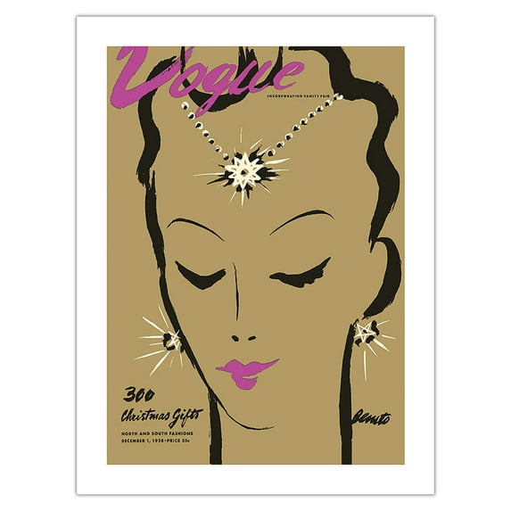 Fashion Magazine - December 1938 Issue - Vintage Magazine Cover by Eduardo Garcia Benito c.1938 - Fine Art Matte Paper Print (Unframed) 24x32in