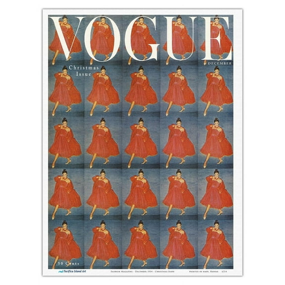 Fashion Magazine - December 1954 - Christmas Issue - Vintage Magazine Cover by Clifford Coffin - Master Art Print (Unframed) 9in x 12in