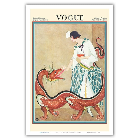 Fashion Magazine - February 1923 - Woman Feeding a Chinese Dragon - Vintage Magazine Cover by George Wolfe Plank c.1923 - Master Art Print (Unframed) 12in x 18in