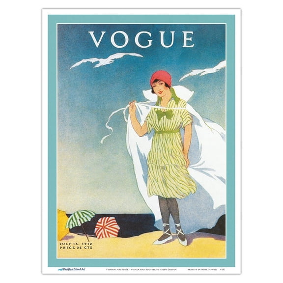 Fashion Magazine - July 15 1912 - Beach Fashions - Vintage Magazine Cover by Helen Dryden - Master Art Print (Unframed) 9in x 12in