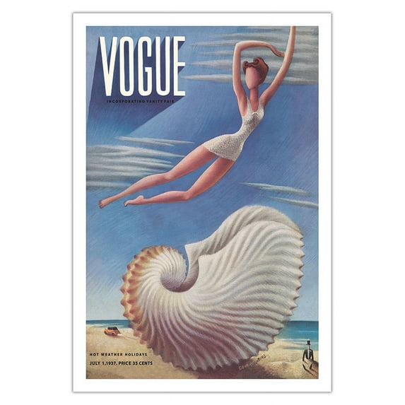 Fashion Magazine - July 1937 - Surreal Beach Fantasy - Vintage Magazine Cover by Miguel Covarrubias c.1937 - Fine Art Matte Paper Print (Unframed) 30x44in