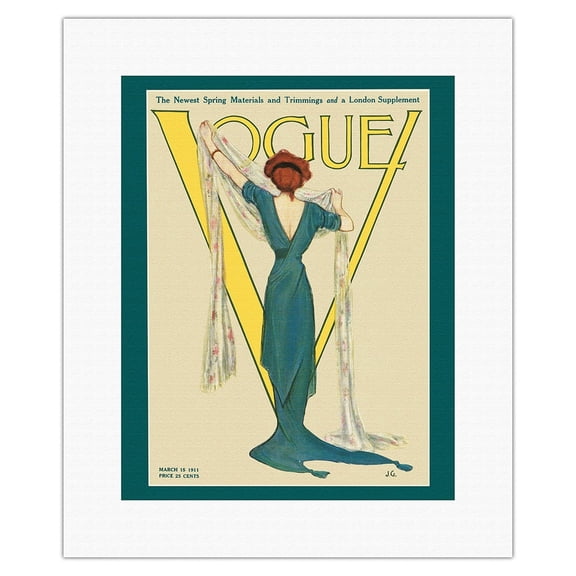 Fashion Magazine - March 15 1911 - Spring Material and Trimmings - Vintage Magazine Cover by J.G. - Fine Art Rolled Canvas Print 11in x 14in