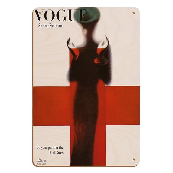 Fashion Magazine - March 15 1945 - Red Cross Spring Issue - Vintage Magazine Cover by Erwin Blumenfeld - 8 x 12 inch Vintage Wood Art Sign