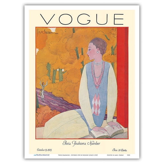 Fashion Magazine - October 1925 - Paris Fashions - Vintage Magazine Cover by Georges Lepape c.1925 - Master Art Print (Unframed) 9in x 12in